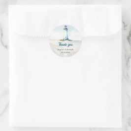 Watercolor Coastal New England Wedding Thank You ラウンドシール
