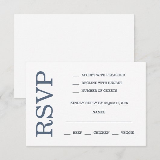 Watercolor Coastal Seascape Blue Wedding 出欠カード (正面/裏面)