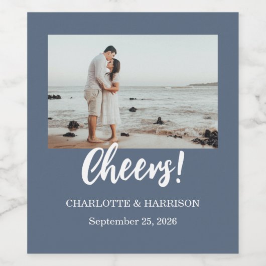 Watercolor Coastal Seascape Wedding ワインラベル (シングルラベル)