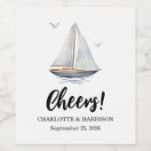 Watercolor Coastal Seascape Wedding ワインラベル (シングルラベル)