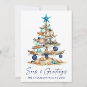 Watercolor Coastal Tree Seas and Greetings Beach シーズンカード (正面)