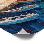 Watercolor Coastal Village  sailboat   ポスター (角)