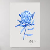 Watercolor Cobalt Blue Tropical Protea Flower ポスター (正面)