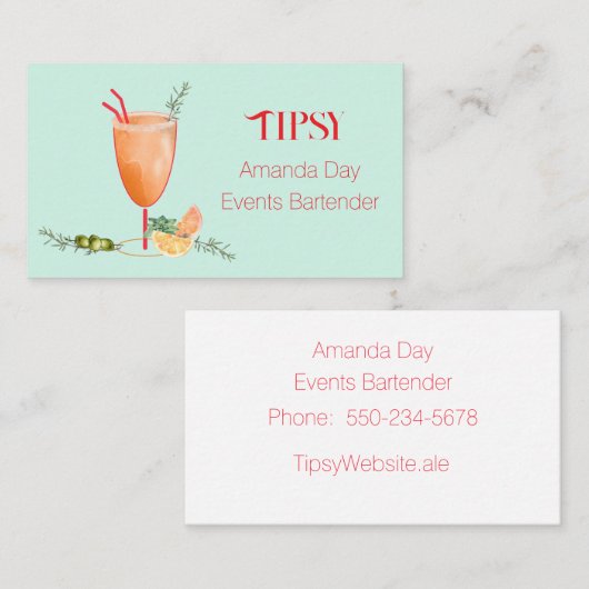 Watercolor Cocktail Bartender Business Card 名刺 (正面/裏面)