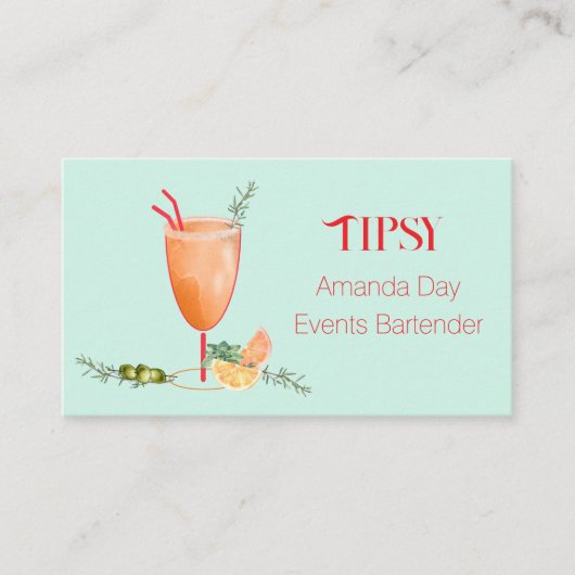 Watercolor Cocktail Bartender Business Card 名刺 (正面)