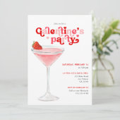 Watercolor Cocktail Retro Galentine's Day Party 招待状 (スタンド正面)