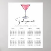 Watercolor Cocktail Wedding seating chart ポスター (正面)