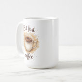 Watercolor Coffee Cup Art Print – But First Coffee コーヒーマグカップ (正面左)