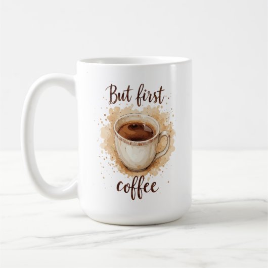 Watercolor Coffee Cup Art Print – But First Coffee コーヒーマグカップ (左)