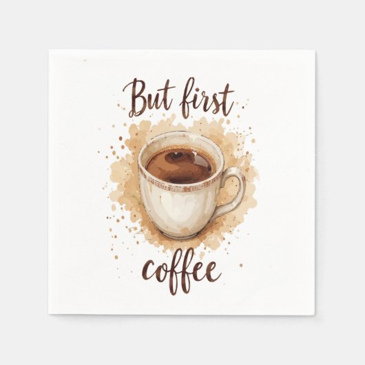 Watercolor Coffee Cup Art Print – But First Coffee スタンダードカクテルナプキン (正面)