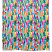 Watercolor Colorful Bright Rainbow Christmas Trees シャワーカーテン (正面)
