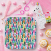 Watercolor Colorful Bright Rainbow Christmas Trees ペーパープレート (パーティー)