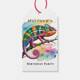 Watercolor Colorful Chameleon Birthday Party ギフトタグ