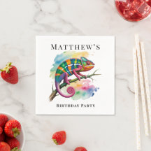 Watercolor Colorful Chameleon Birthday Party