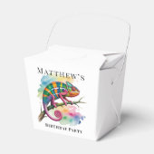 Watercolor Colorful Chameleon Birthday Party フェイバーボックス (正面サイド)