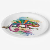 Watercolor Colorful Chameleon Birthday Party ペーパープレート (アングル)