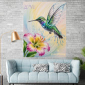 Watercolor Colorful Hummingbird and Flower ポスター