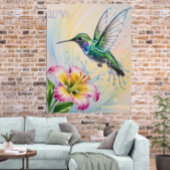 Watercolor Colorful Hummingbird and Flower ポスター
