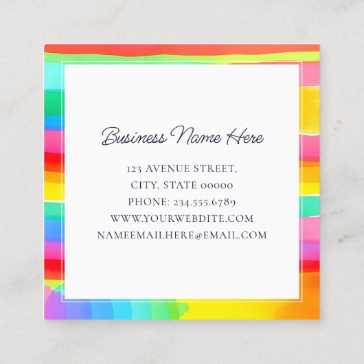 Watercolor Colorful Rainbow Stripes Pattern スクエア名刺 (裏面)