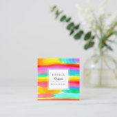 Watercolor Colorful Rainbow Stripes Pattern スクエア名刺 (スタンド正面)