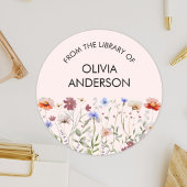 Watercolor Colorful Wildflower Book Plate Sticker ラウンドシール