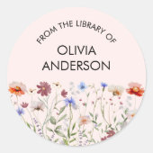 Watercolor Colorful Wildflower Book Plate Sticker ラウンドシール (正面)