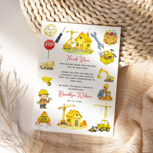 Watercolor Construction 2nd Birthday  サンキューカード