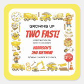 Watercolor Construction 2nd Birthday Party  スクエアシール (正面)