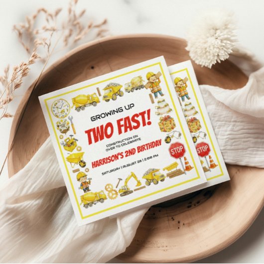 Watercolor Construction 2nd Birthday Party  スタンダードカクテルナプキン