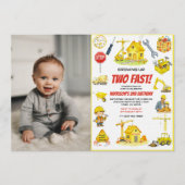 Watercolor Construction 2nd Birthday Party  招待状 (正面)