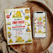 Watercolor Construction 2nd Birthday Party  招待状