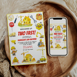 Watercolor Construction 2nd Birthday Party  招待状