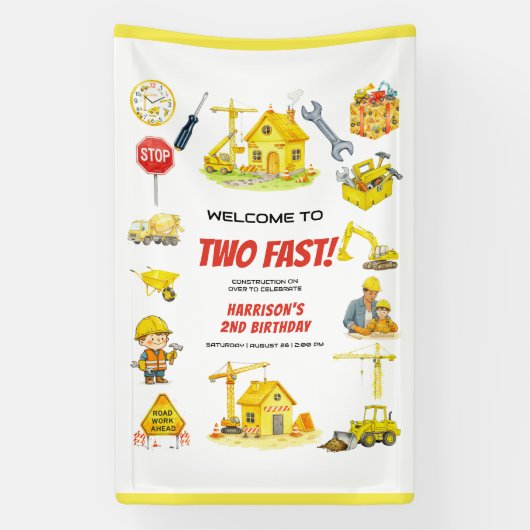 Watercolor Construction 2nd Birthday Party  横断幕 (縦)