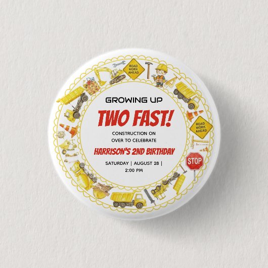 Watercolor Construction 2nd Birthday Party  缶バッジ (正面)