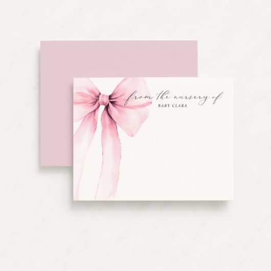 Watercolor Coquette Big Pink Bow Nursery Note Card 招待状