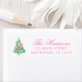 Watercolor Coquette Bow Christmas Tree Address ラベル