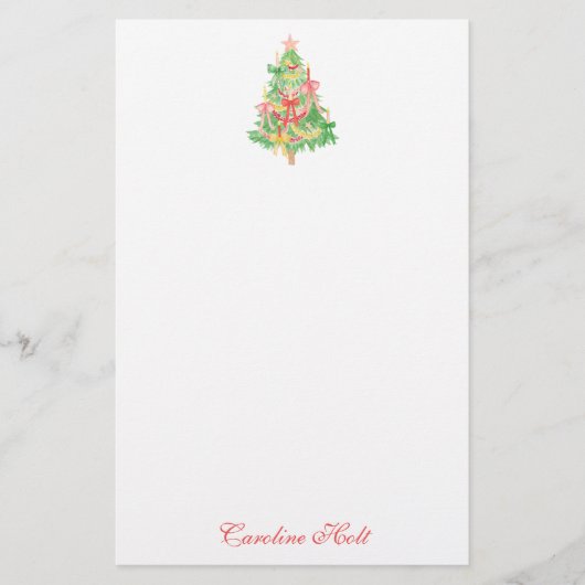 Watercolor Coquette Bow Christmas Tree Personalize 便箋 (正面)