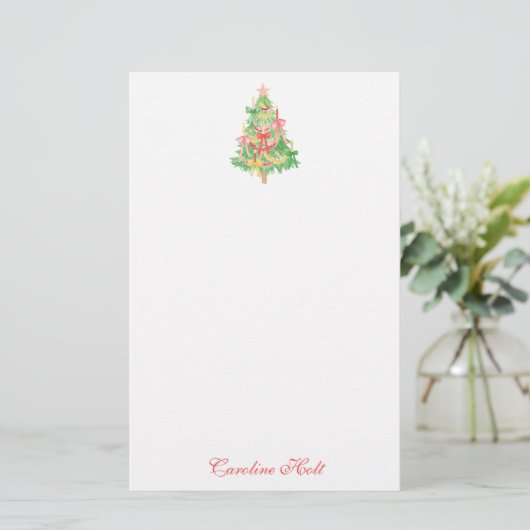 Watercolor Coquette Bow Christmas Tree Personalize 便箋 (スタンド正面)