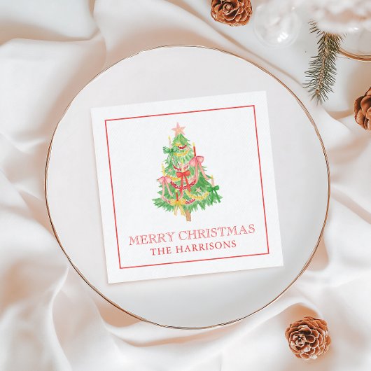 Watercolor Coquette Bows Christmas Tree スタンダードカクテルナプキン
