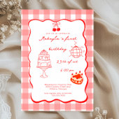 Watercolor Coquette Cherry First 1st Birthday  招待状