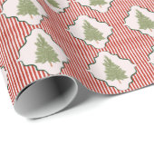 Watercolor Coquette Christmas Tree Striped Pattern ラッピングペーパー (ロールコーナー)
