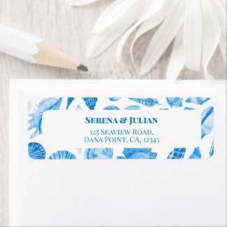 Watercolor Cornflower Blue Sea Shells Return ラベル
