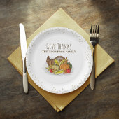 Watercolor Cornucopia Custom Thanksgiving ペーパープレート