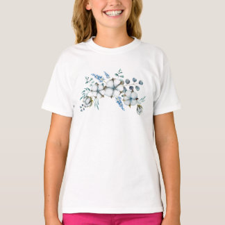 Watercolor Cotton Flowers and Eucalyptus Tシャツ
