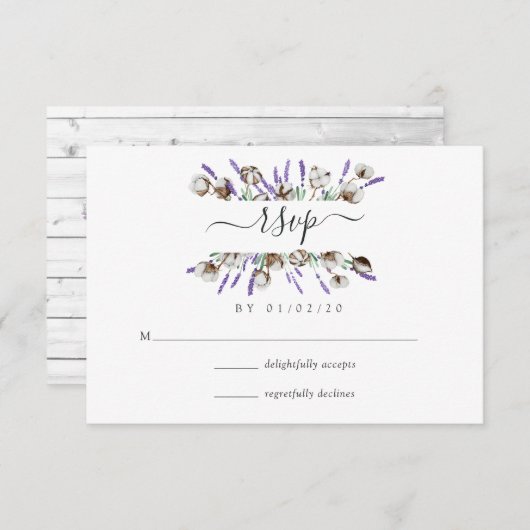 Watercolor Cotton Lavender Country Wedding RSVP Ca (正面/裏面)