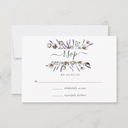Watercolor Cotton Lavender Country Wedding RSVP Ca (正面)