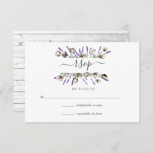 Watercolor Cotton Lavender Country Wedding RSVP Ca (正面/裏面)