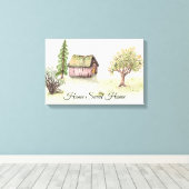 Watercolor Country Barn "Home Sweet Home" キャンバスプリント (インサイチュ (ウッドフロア))