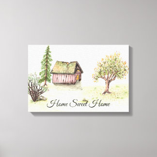 Watercolor Country Barn "Home Sweet Home" キャンバスプリント