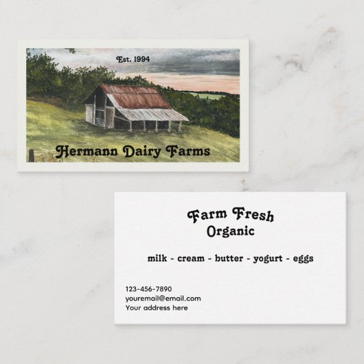 Watercolor Country Barn Scene 名刺 (正面/裏面)